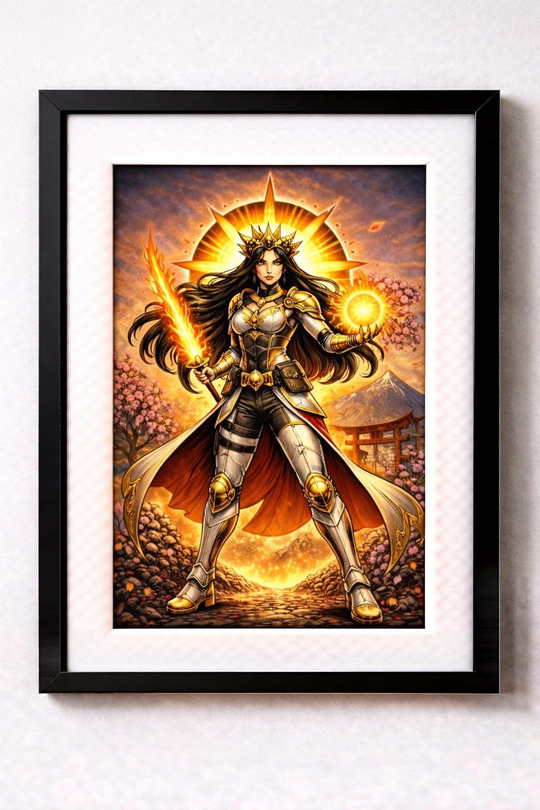 Amaterasu Sun Goddess Warrior Art Print, Japanese Mythology Fantasy ...