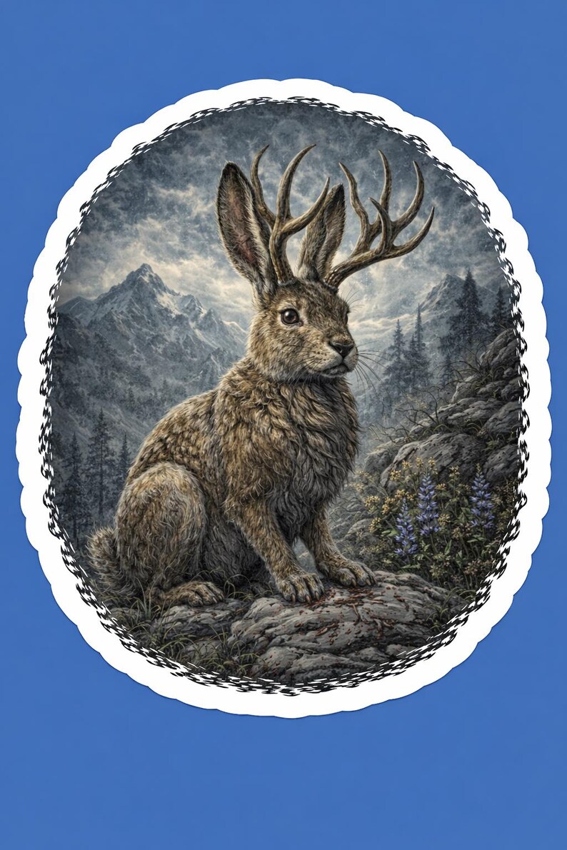 Jackalope Die Cut Sticker, American Cryptid, Antlered Rabbit Folklore ...