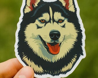 Pegatina de cara de Malamute de Alaska, cabeza de perro estilo husky, vinilo de raza ártica
