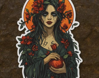 Persephone Sticker, Greek Goddess, Pomegranate Art, Witchy Vinyl
