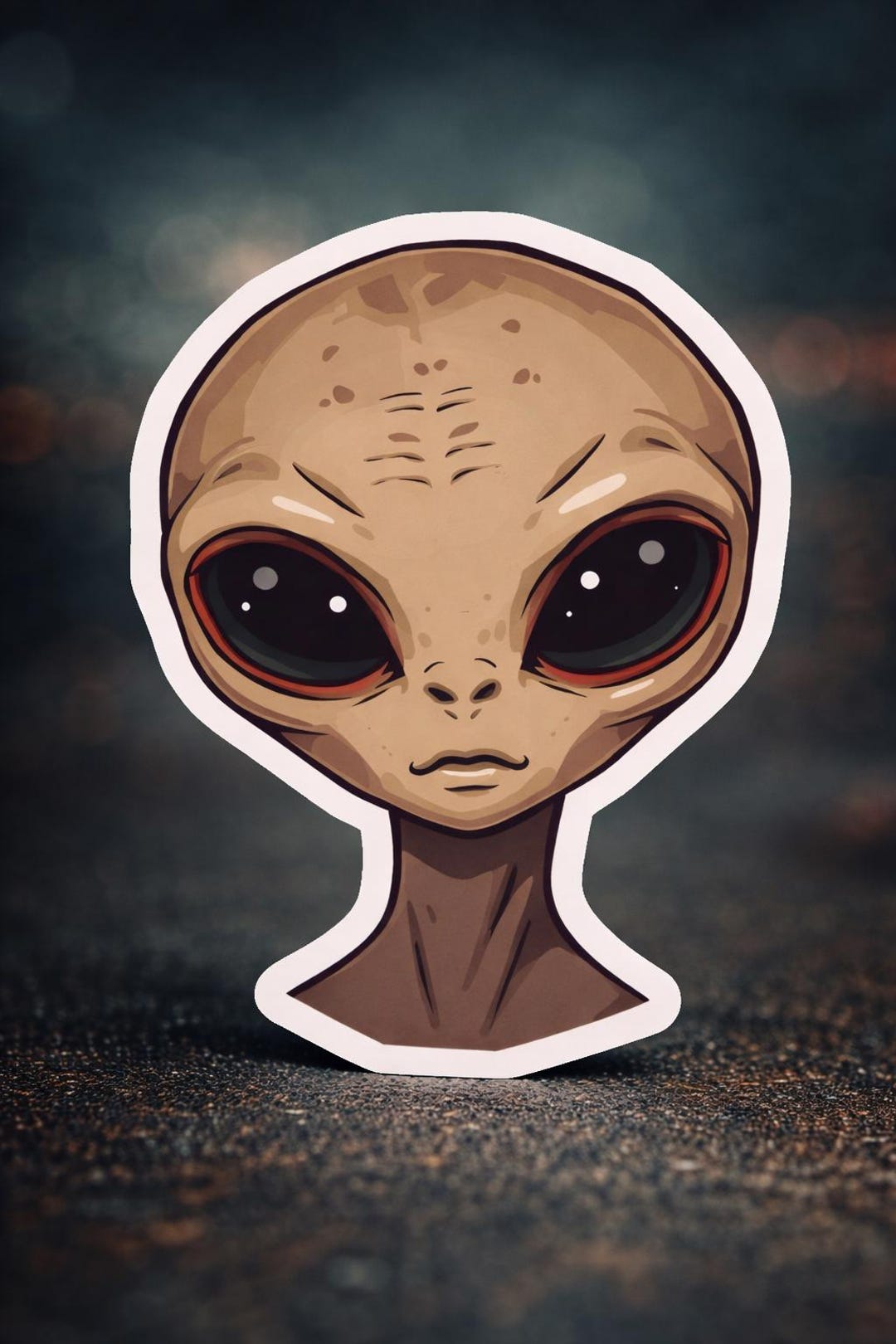 Grey Alien Head Vinyl Sticker, UFO Cryptid Paranormal Die Cut Sticker ...