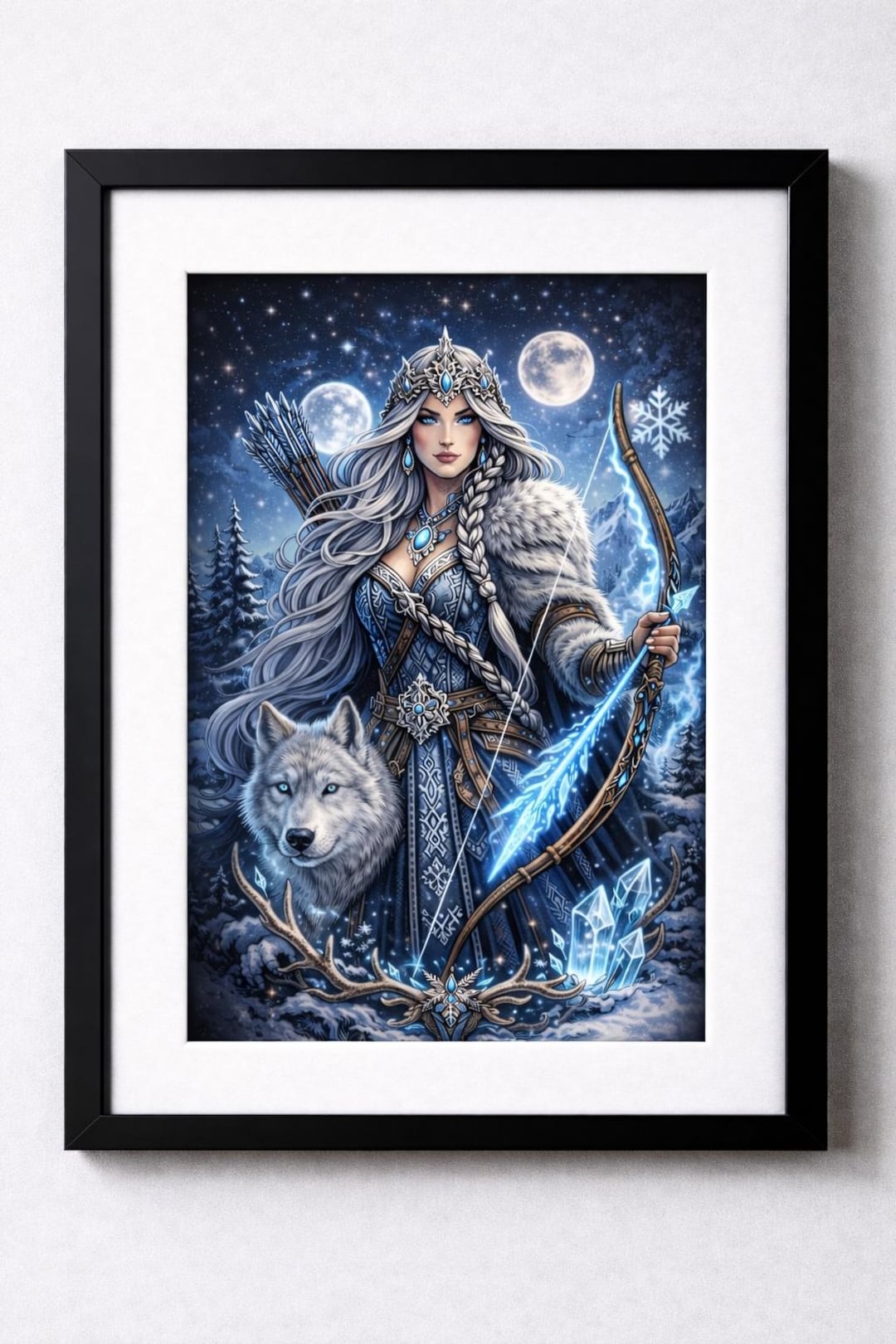 Skadi Norse Goddess Art Print | Winter Huntress Wolf Poster (8x10) - Etsy