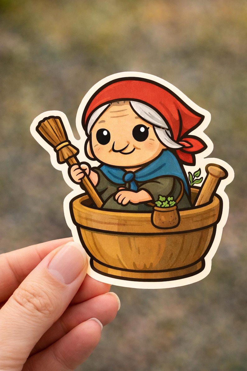 Chibi Baba Yaga Mythology Vinyl Sticker, Slavic Folklore Die Cut ...