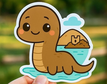 Pegatina de vinilo del castillo del monstruo del lago Ness de Chibi