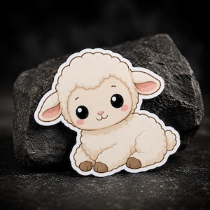 Söt kawaii lamm stansad klistermärke | Bedårande får vinyldekal | Gårddjursklistermärke | Cottagecore-present