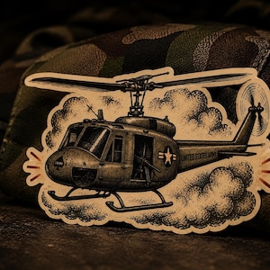 Vintage militärhelikopter stansad vinylklistermärke | Klassisk arméhelikopterdekal