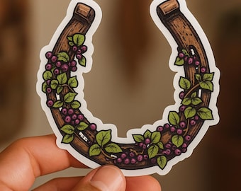 Pegatina troquelada de herradura y arándano / Calcomanía rústica del oeste