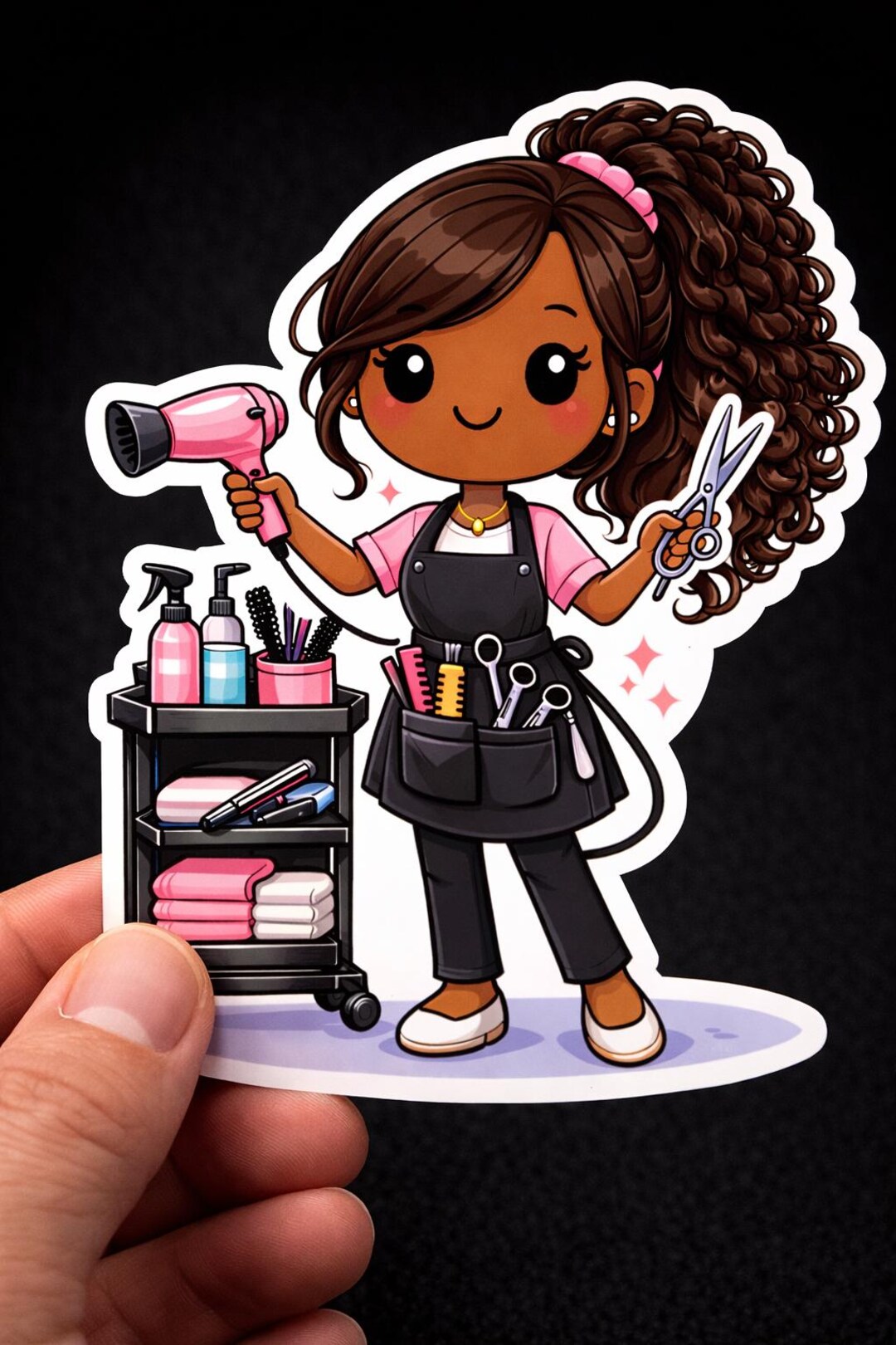 Chibi Curly Hair Stylist Vinyl Sticker, Cosmetology Salon Tool Decor - Etsy