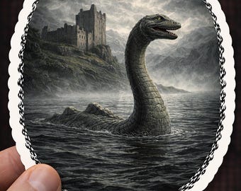 Pegatina troquelada del monstruo del lago Ness, vinilo críptico de Nessie