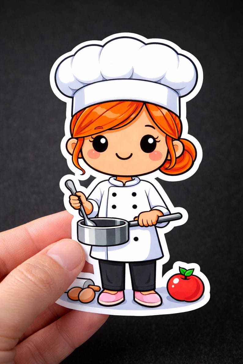 Chibi Chef Sticker, Red Hair Cooking Girl Decal, Kitchenware Vinyl Art ...