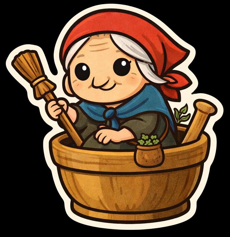 Chibi Baba Yaga Mythology Vinyl Sticker, Slavic Folklore Die Cut ...