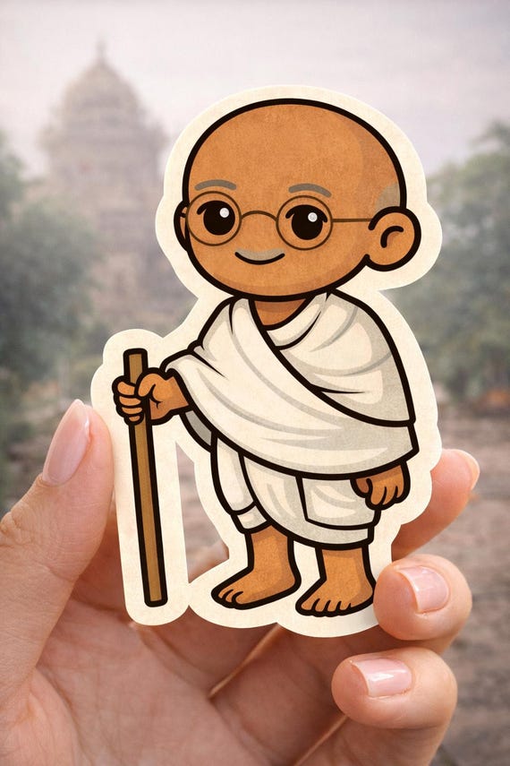 Chibi Mahatma Gandhi Vinyl Sticker, Peace Activist History Die Cut Sticker