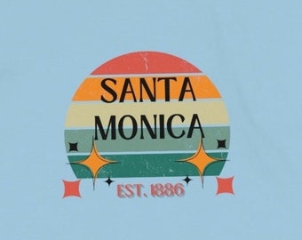 Santa Monica retro Unisex Heavy Cotton Tee, for men or women, t-shirt, Santa Monica tee, gift  t-shirt, Los Angeles, vintage style, teens