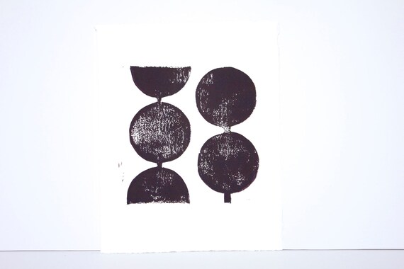 Midnight Blue Modern Linocut Decor Geometric Circles Art Print 8 x 10 Polka dot for dude