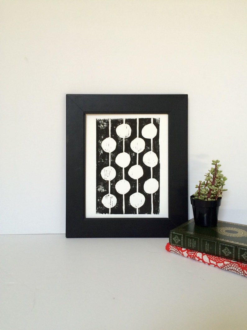 Black and White Mid Century Modern Linocut Print Dots 8x10 Etsy