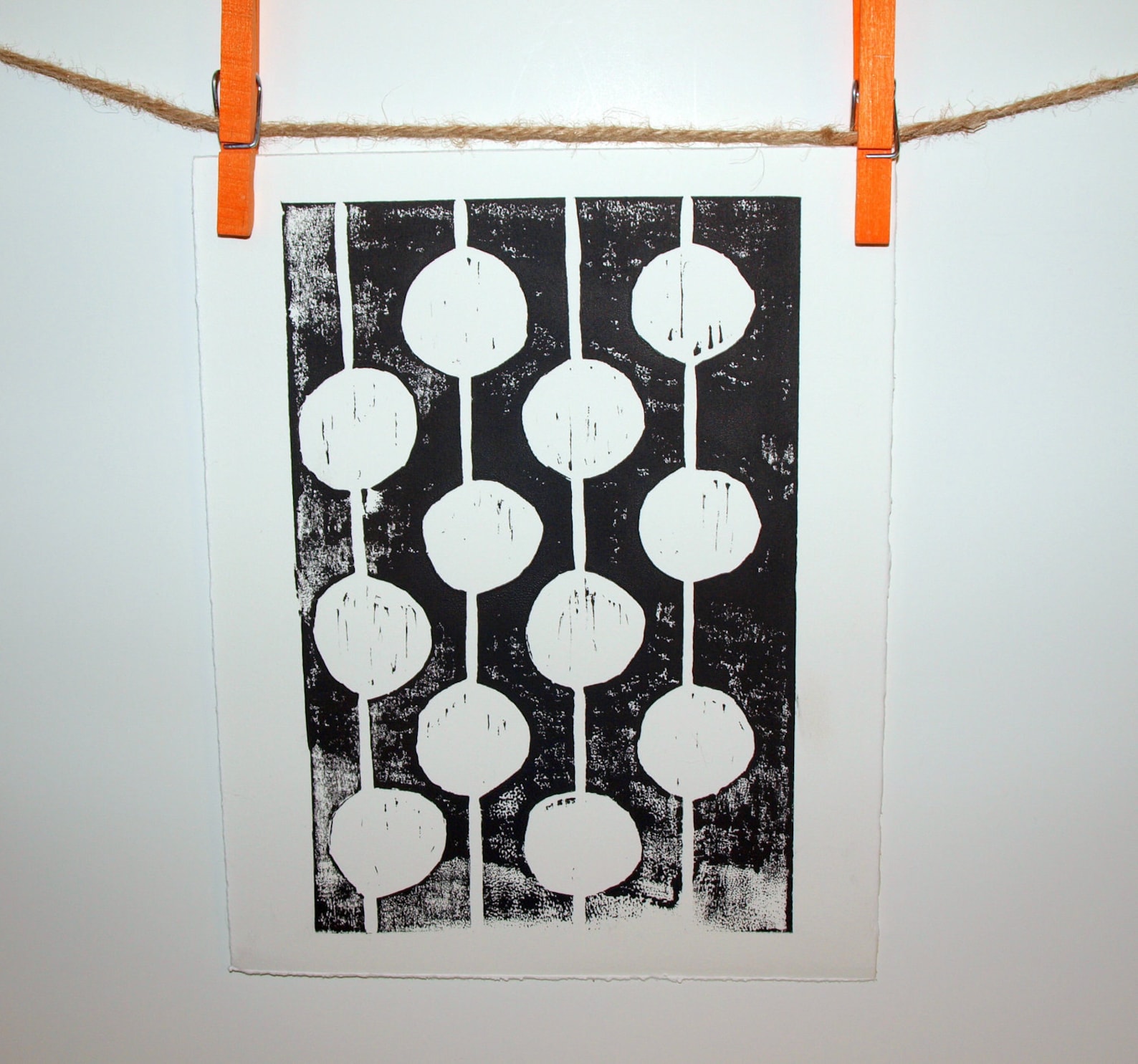 Black and White Mid Century Modern Linocut Print Dots 8x10 Etsy