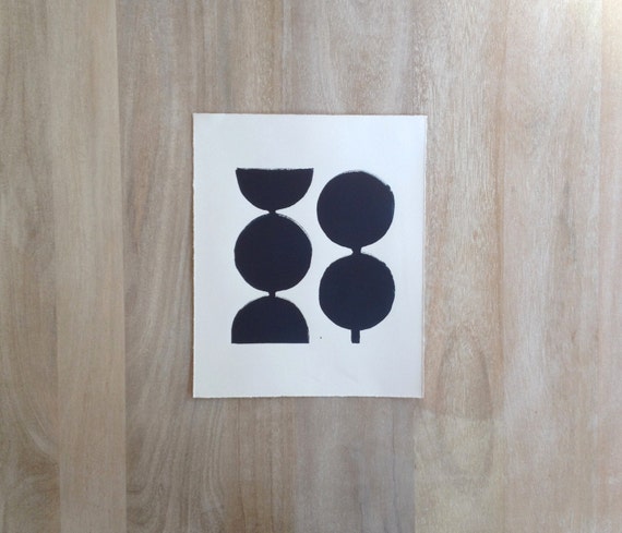 Midnight Blue Modern Linocut Decor Geometric Circles Art Print 8 x 10 Polka dot for dude