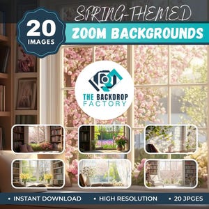 20 Spring- Themed Zoom Background, Virtual Background, Teams Background, Video Conference Backdrop, Spring Decor, Bookshelf Background