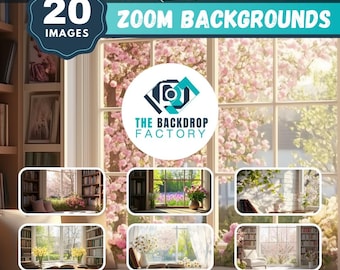 20 Spring- Themed Zoom Background, Virtual Background, Teams Background, Video Conference Backdrop, Spring Decor, Bookshelf Background