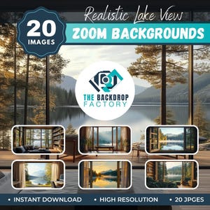 Lake View Cabin Zoom Background: 20 Realistic Images (Digital Download)