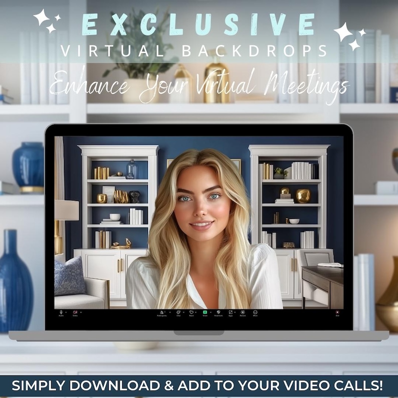 20 Blue Modern Home Office Zoom Background, Virtual Background, Teams ...