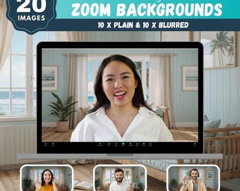 Coastal Cottage Beach Zoom Backgrounds: Modern Virtual Backdrop (20 JPEGs Digital Download