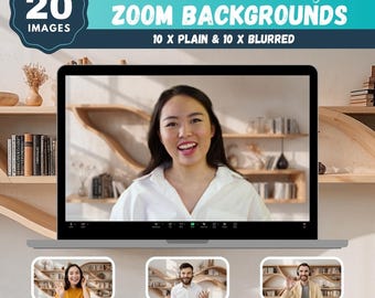 Modern Bookshelf Zoom Background, 20 Image Bundle (Digital Download)