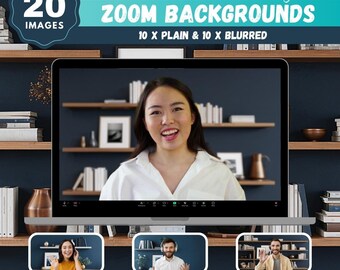 Modern Bookshelf Zoom Backgrounds, 20 Image Bundle (Digital Download)