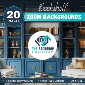 20 Bookshelf Zoom Background Bundle, Virtual Zoom Background, Virtual Background for Teams, Video Conference Backdrop, Meeting
