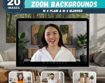 Modern Moss Wall Art Zoom Backgrounds: Elegant Digital Backdrops (20 Files)