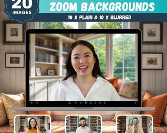 Modern Bookshelf Window Zoom Backgrounds | 20 Elegant Designs (Digital Download)