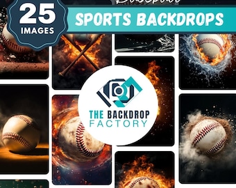 Fiery Baseball Backdrops, Gritty Sports Backgrounds (25 JPEGs)