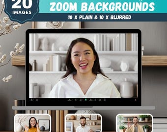 Modern Bookshelf Zoom Backgrounds: Home Office Decor (Digital Download, 20 Pack)