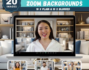 Modern Blue Bookshelf Zoom Backgrounds: 20 Wall Shelving Designs (Digital Download)