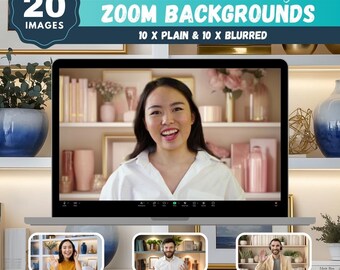 Modern Bookshelf Zoom Background, 20 Wall Decor Images (Digital Download)