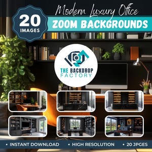 20 Modern Office Zoom Background, Virtual Background, Virtual Background for Teams, Video Conference Backdrop, Bookshelf Background