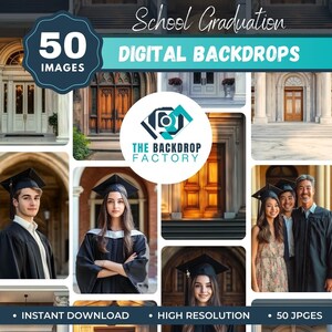50 School Graduation Digital Backdrops | Grad Photo Background | School Graduation | Senior Portrait | Grad Photography Banner