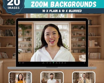 Modern Bookshelf Window Zoom Backgrounds: Elegant Virtual Backdrop (20 JPEGs Digital Download)
