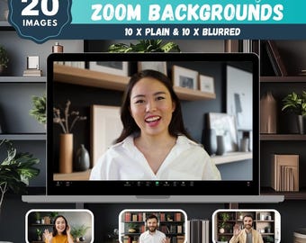 Modern Bookshelf Zoom Backgrounds: Home Office Decor (Digital Download, 20 Pack)