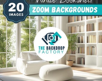20 White Bookshelf Zoom Background, Zoom Virtual Background, Teams Background, Video Conference Backdrop, Teams Background