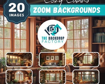 Cozy Log Cabin Zoom Backgrounds | Rustic Home Office (Digital Download)