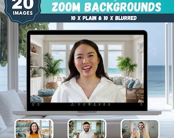 Coastal Cottage Bookshelf Zoom Background: 20 Modern Decors (Digital Download)