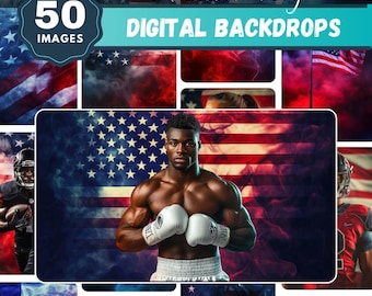 American Flag Sports Digital Backdrops: 4th of July, Memorial Day (50 JPEG)