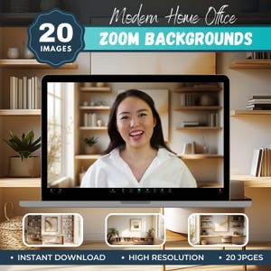 20 Modern Home Office Zoom Background, Virtual Background, Virtual Background for Teams, Video Conference Backdrop, Bookshelf Background