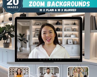 Modern Bookshelf Zoom Background, 20 Wall Decor Images (Digital Download)