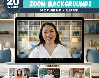 Modern Home Office Zoom Background: Library Bookshelf Decor (Digital Download, 20 Files)