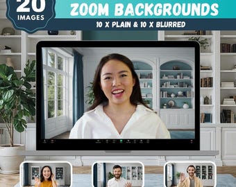 Modern Bookshelf Zoom Backgrounds, 20 Wall Decor Images (Digital Download)