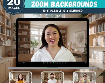 Modern Bookshelf Zoom Backgrounds, Virtual Office Decor (Digital Download)
