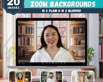 Modern Bookshelf Window Zoom Backgrounds: Elegant Virtual Backdrop (Digital Download, 20 Files)