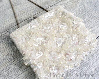 Vintage White Beaded Evening Bag Purse by Walborg, Hong Kong